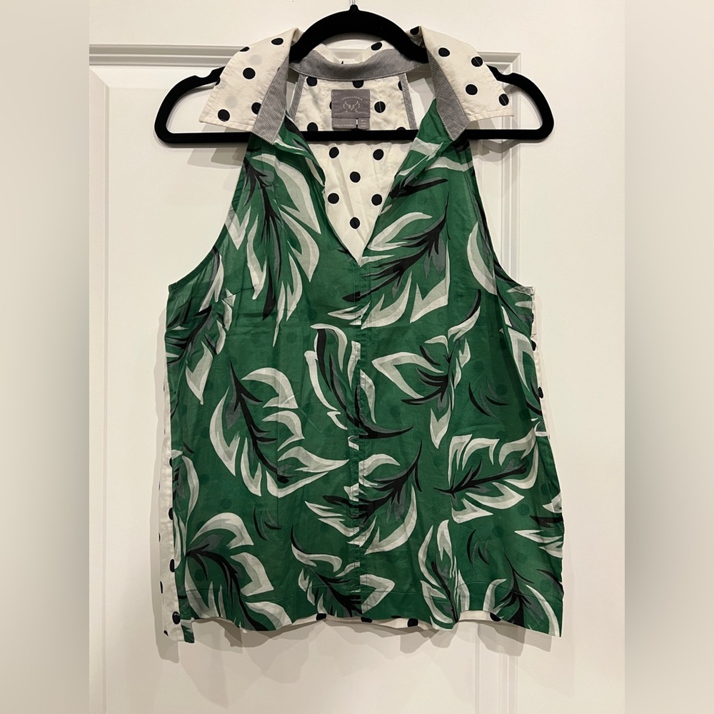 Anthropologie Vanessa Virginia black, white and green tank size 14